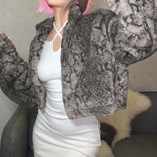 Print Fluffy Cropped Jacket