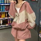 Two-tone Hooded Zip-up Jacket / Shorts