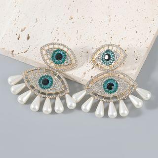 Rhinestone Eye Drop Earring 1 Pair - Eye - Blue & Gold & White - One Size