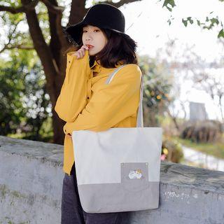 Two-tone Cat Print Canvas Tote Bag