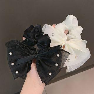 Bow Mesh Faux Pearl Hair Tie