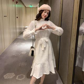 Mock-turtleneck Long-sleeve A-line Midi Dress