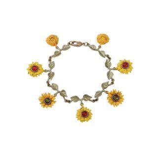 Fashion And Elegant Enamel Sunflower Red Cubic Zirconia Bracelet Golden - One Size