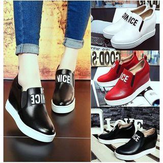 Faux Leather Hidden Wedge Platform Sneakers