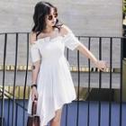 Short-sleeve Off Shoulder Asymmetric Dress