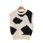 Cow Print Cropped Sweater Vest Cow Print - Black & White - One Size