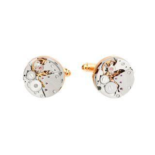 Fashion Personality Plated Gold Watch Movement Geometric Round Cufflinks Golden - One Size