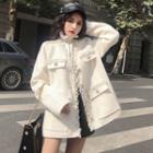 Lace-trim Buttoned Coat Off-white - One Size