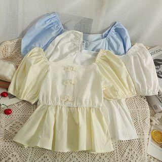 Off-shoulder Frog-button Peplum Top