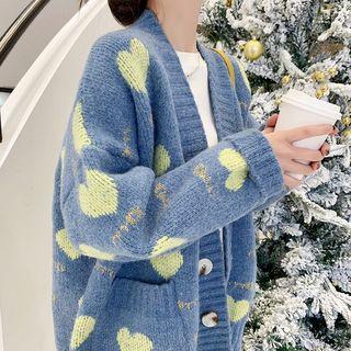 Heart Print Loose-fit Cardigan