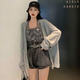 Oversized Plain Cardigan Gray - One Size