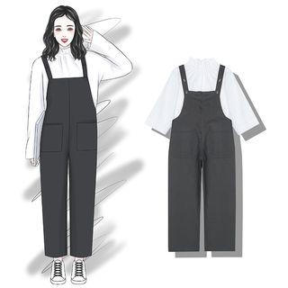 Mock-neck Blouse / Cropped Jumper Pants