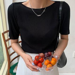 Basic Boatneck Sheer Knit Top