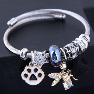 Rhinestone Alloy Cat Paw Bangle