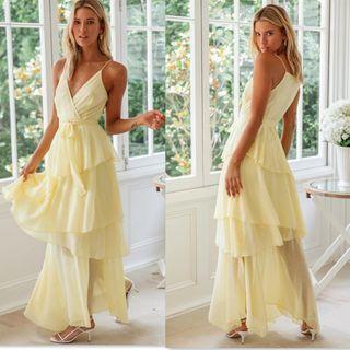 Spaghetti Strap Tiered Maxi A-line Chiffon Dress
