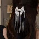 Flower Faux Pearl Fringed Alloy Hair Stick Silver - One Size