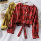 Ribbon-back Cropped V-neck Shirt