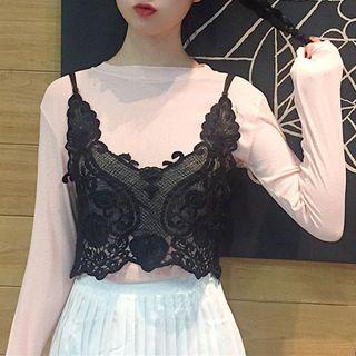 Set : Lace Strap Top + Long-sleeve T-shirt