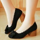 Chunky Heel Bow-accent Scalloped Trim Shoes