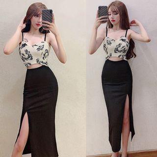 Mock Two-piece Midi Spaghetti Strap Dress