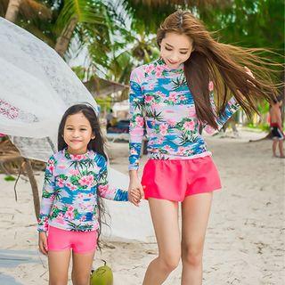 Family Matching Set: Printed Long-sleeve Swim Top + Swim Bottom