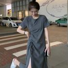 Short-sleeve Drawstring Slit Midi T-shirt Dress