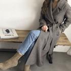 Double-breasted Houndstooth Wool Blend Long Coat