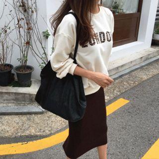 Leopard Letter-print Pullover Ivory - One Size