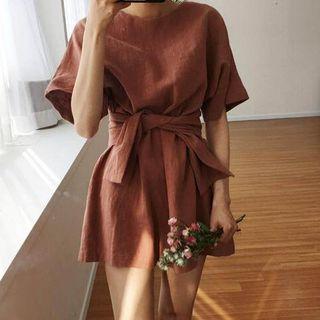 Short-sleeve Tie-waist Minidress