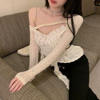 Irregular Lace Crop Top White - One Size