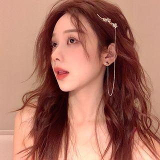 2 In 1 Flower Rhinestone Chained Hair Clip Earring 1 Pc - Silver - One Size