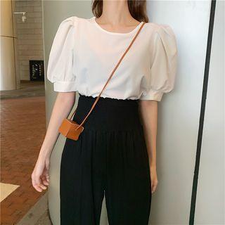 Crew-neck Short-sleeve Blouse / High Waist Wide-leg Pants