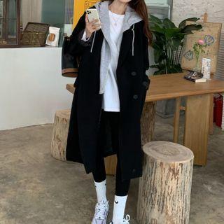 Mock Two-piece Midi Double-breasted Coat Black - One Size
