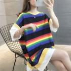 Short-sleeve Rainbow Striped Panel T-shirt