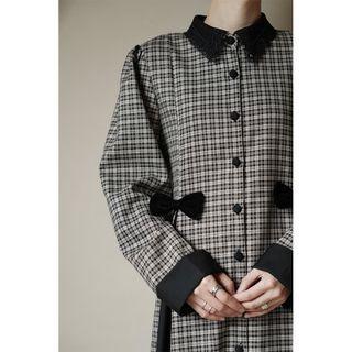 Bow-accent Plaid Midi A-line Shirtdress