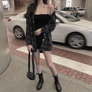Loose-fit Woolen Long Jacket Black - One Size