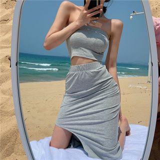 Set: Plain Tube Top + Slim-fit Midi Skirt