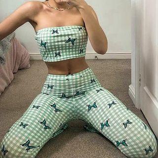 Set: Butterfly Print Bandeau + Skinny Pants
