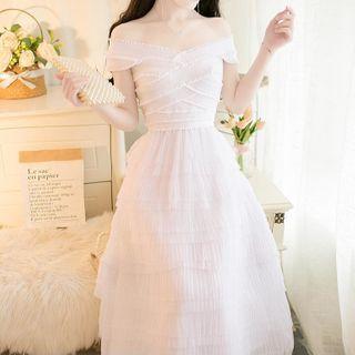 Cold Shoulder Tiered Midi A-line Dress