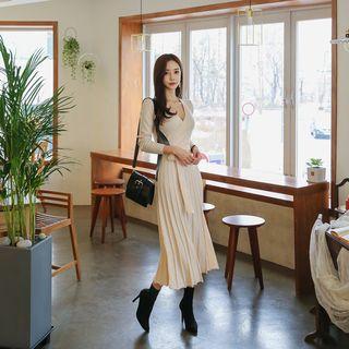 Wrap-front Rib-knit Maxi Dress