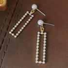 Faux Pearl Rectangle Drop Earring A-96 - 1 Pair - White & Gold - One Size