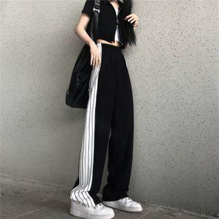 High-waist Striped Panel Wide-leg Pants