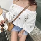 Embroidered Off-shoulder Lantern-sleeve Blouse