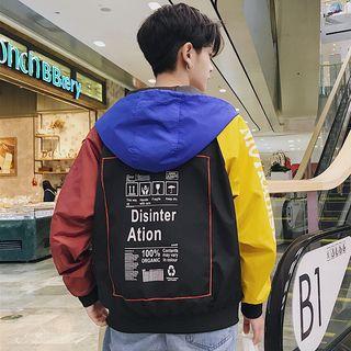 Printed Color Block Hooded Zip Jacket