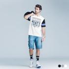 Stripe-trim Graphic Short-sleeve T-shirt