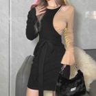 Flared-cuff Cold-shoulder Paneled Sheath Dress