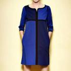 Elbow-sleeve Contrast-color Dress