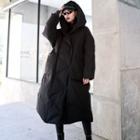 Slit Back Padded Hood Oversize Coat Black - One Size