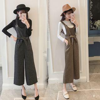 Sleeveless Tie-waist Plain Jumper Pants