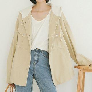 Color Block Hooded Button Jacket